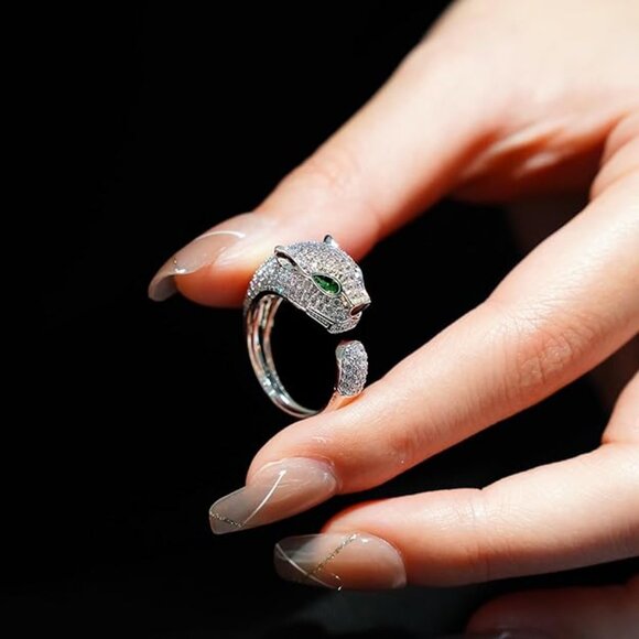 Neiman Marcus 18K Platinum Plated Silver Adjustable Panther Ring - Picture 1 of 4